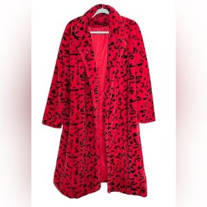Dollskill Faux Fur Cherry Red/Black Length Coat